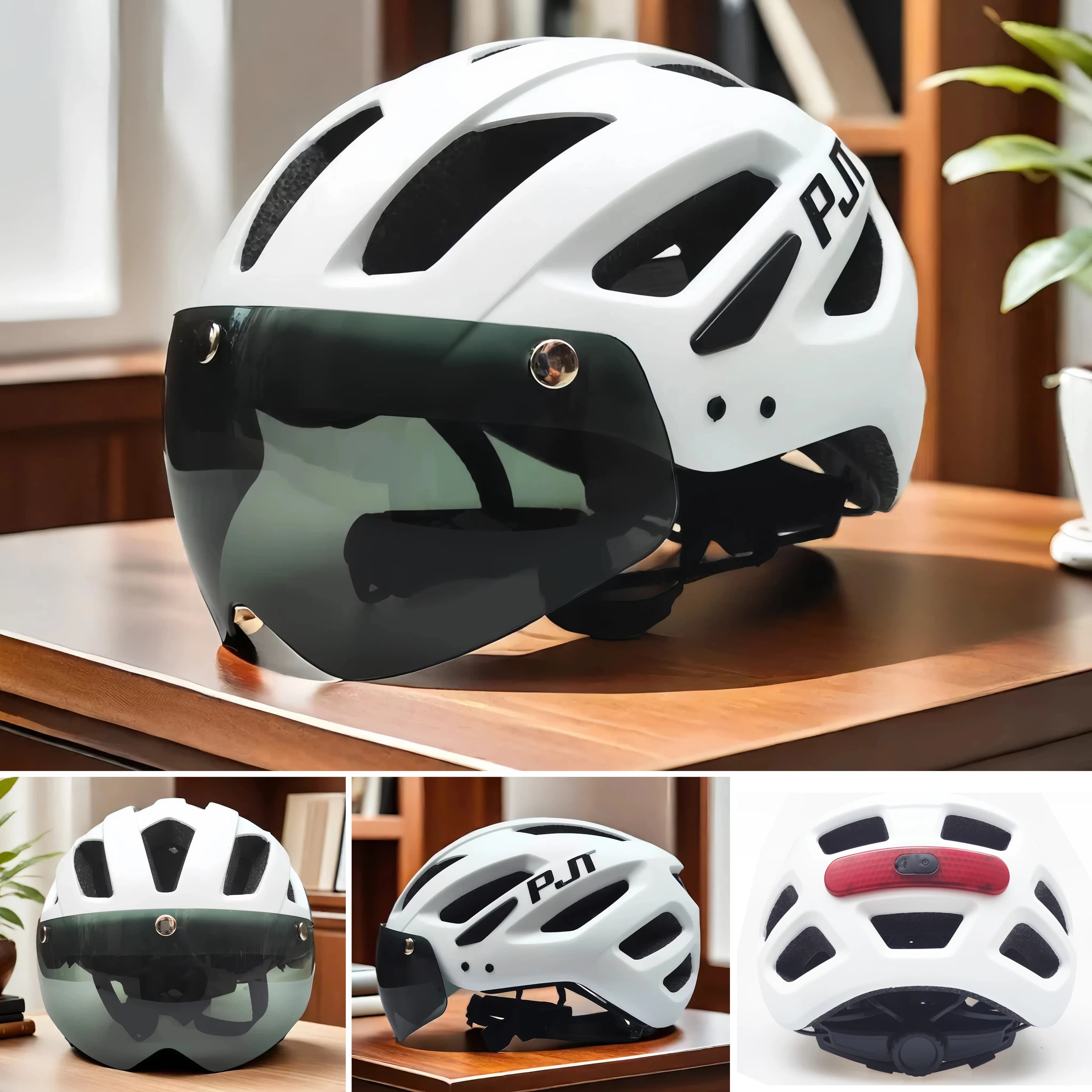 קסדת לד חדשה לאופניים PJT עם משקפי שמש Visor נטענת לגברים