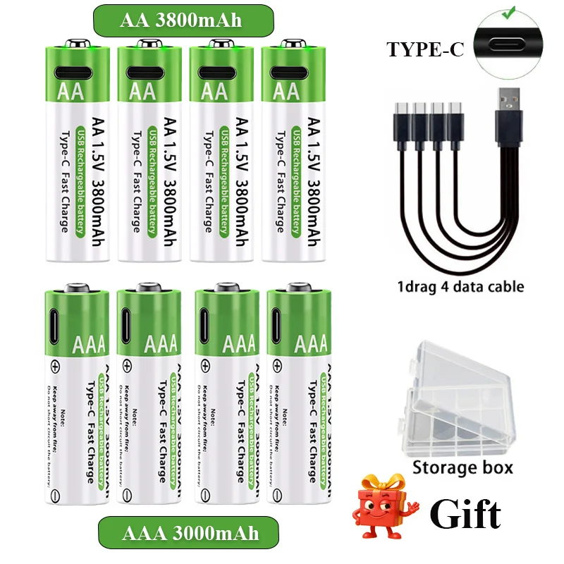 סוללת AA/AAA נטענת 3000mAh/3800mAh סוללת ליתיום 1.5V מתח קבוע מהיר