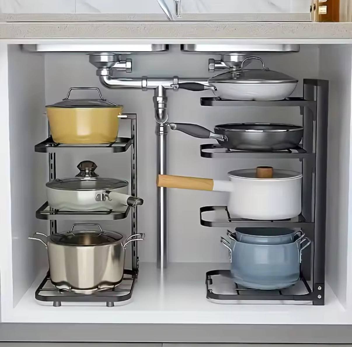 Adjustable Pot Rack Organizer, Kitchen Stainless Steel Pot Storage Rack ,Multi-Layer Household Pot and Pan Organzier for Kitchen