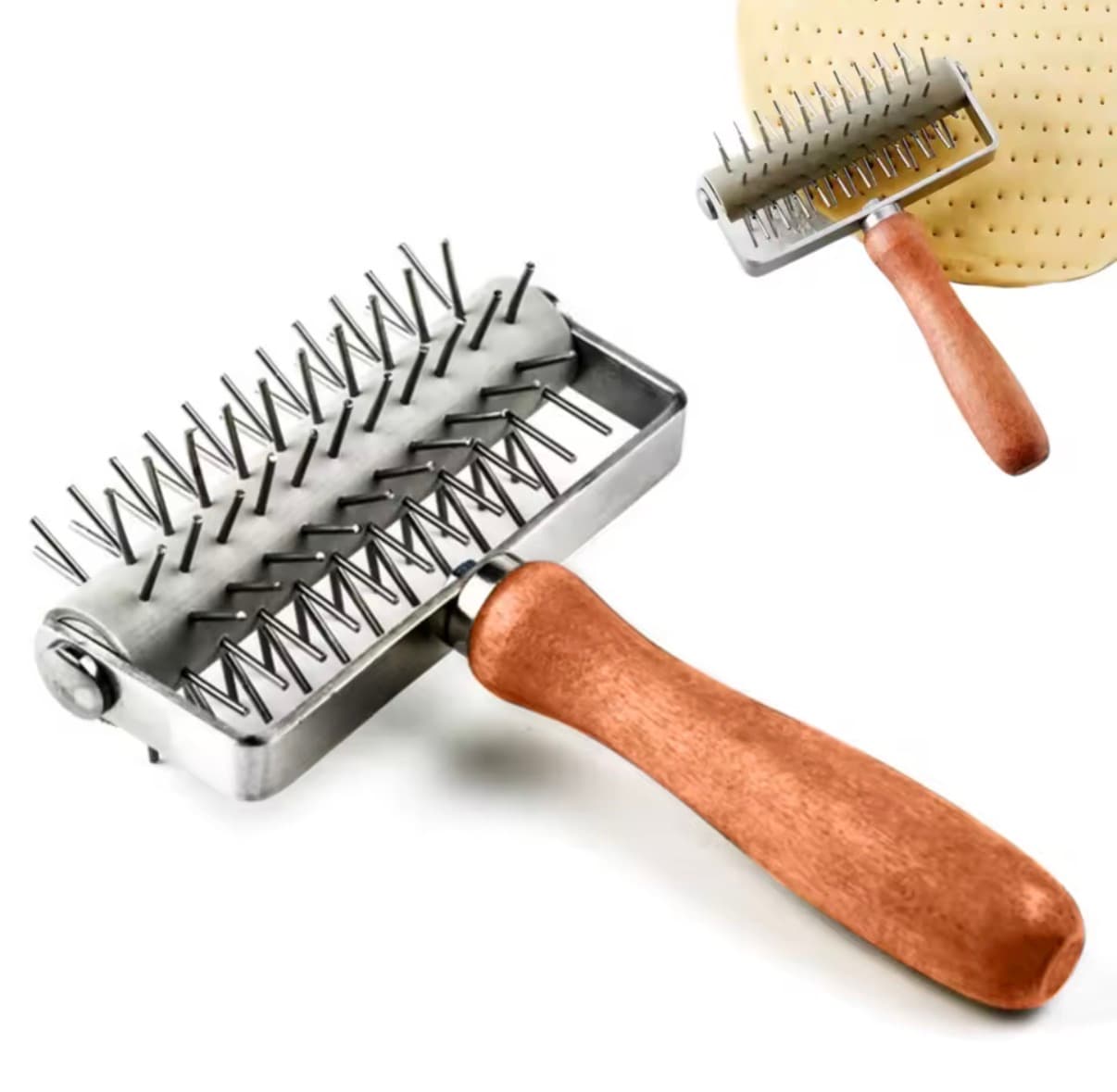 Handheld Dough Perforating Roller with Wooden Handle