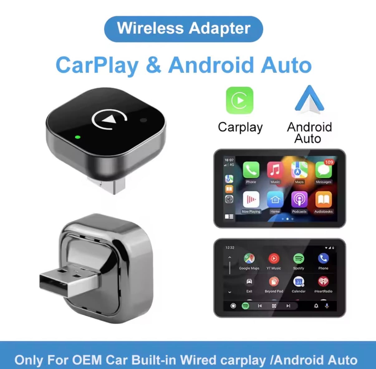XUDA Carplay Android Auto Wireless Adapter Smart AI Box Car OEM Wired Android Auto To Wireless USB Dongle for Toyota Volvo