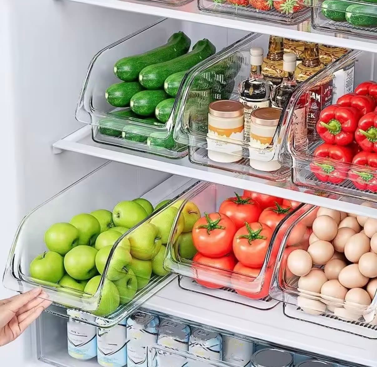Large-Capacity Transparent Refrigerator Storage Box, Space-Saving Kitchen Food Cabinet Organizer, Easy-Pull Out Design