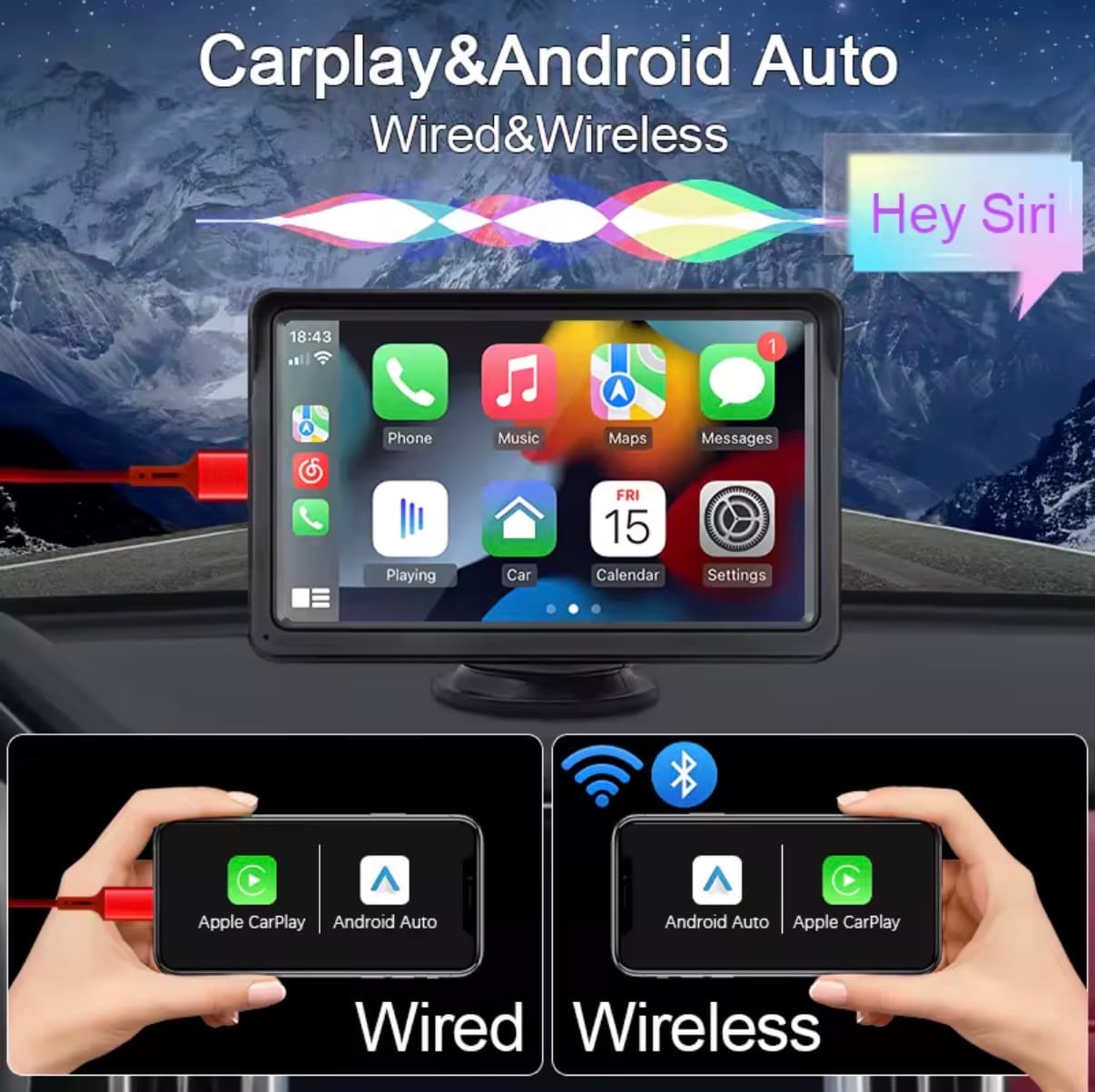 Universal Portable Carplay for Car Screen, Car Radio Multimedia WIFI Video Player Wireless Carplay Screen for Apple Or Android
