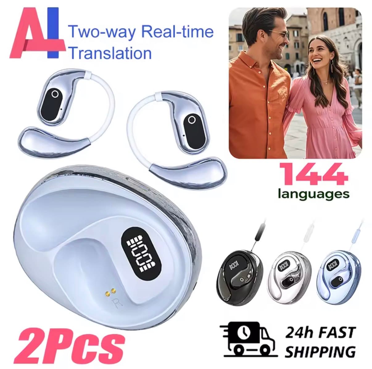 Ai Translator Headphones 144 Languages Wireless Real Time Translation Bluetooth Headset Waterproof Earbud For Business Travel