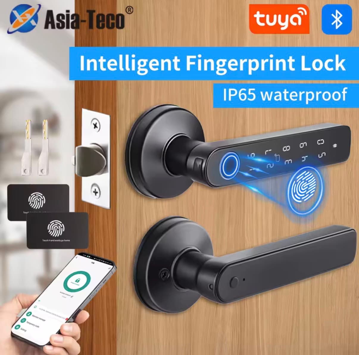 M5 Tuya BLE Fingerprint Door Lock Smart Digital Electronic Lock with Password/Key/IC Card(Optional)/ Smartlife/ Tuya APP Unlock