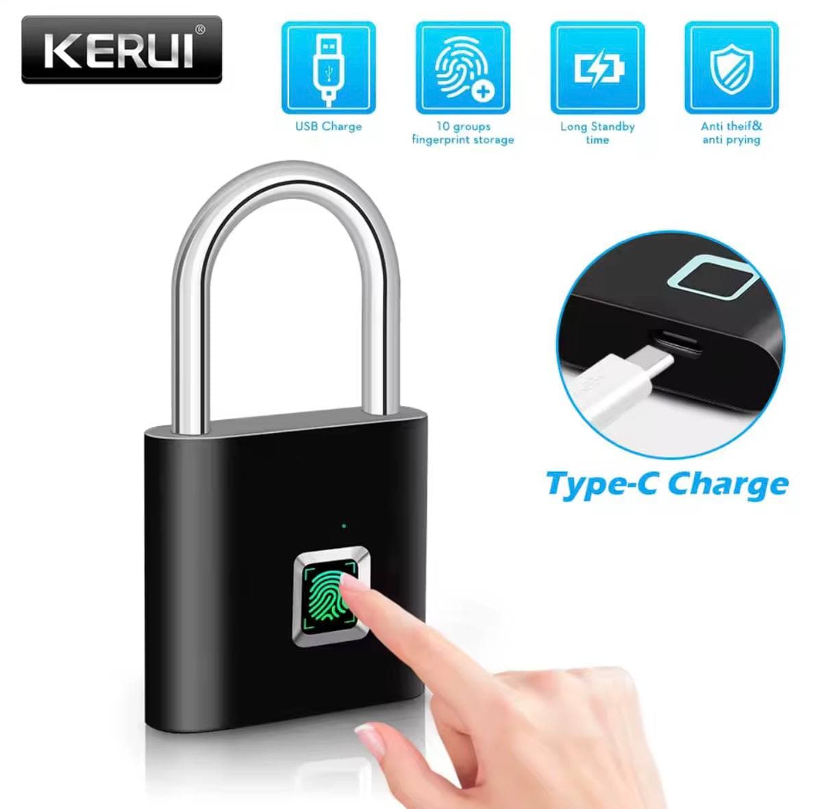 Rechargeable Keyless Fingerprint Padlock