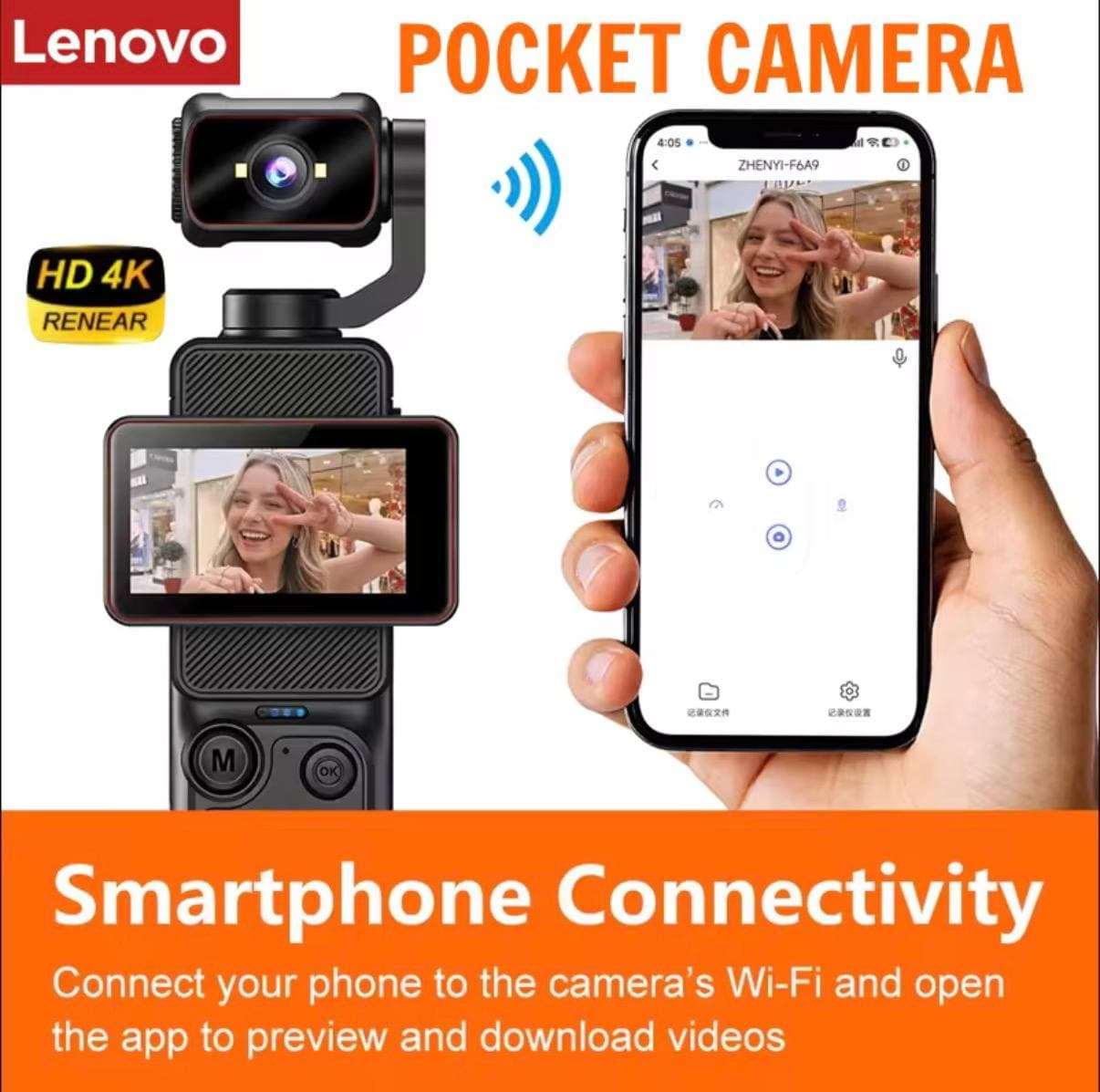 Anti-Shake Sports Camera with Rotating Screen and WiFi Media Transfer