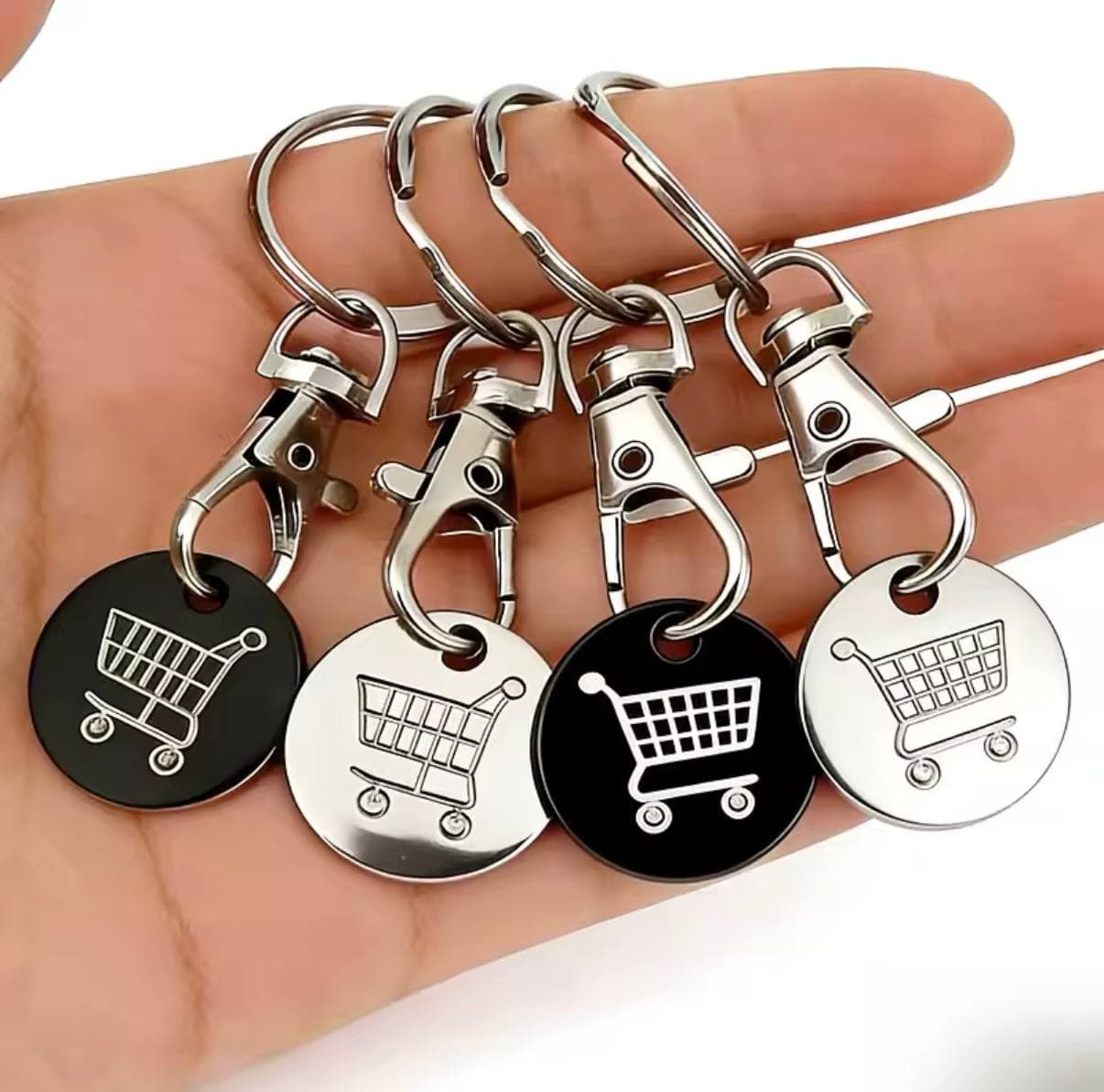 2pcs.Stainless Steel Supermarket Shopping Cart Token Keychain, Anti-loss Token Set Keyring Pendant, Keychain Design.Perfect Gift